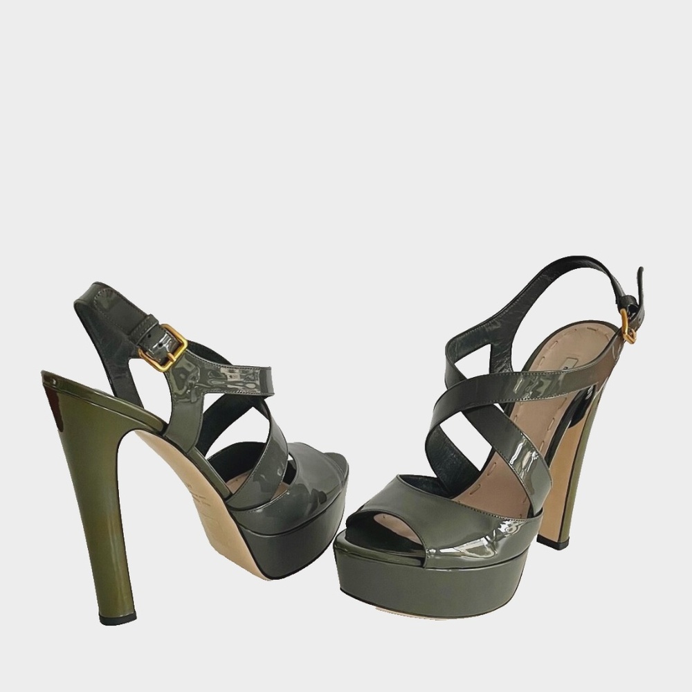 NIB AUTHENTIC MIU MIU  SLING BACK PLATFORM PATENT LEATHER PUMPS